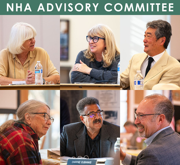 Montage of people interacting at a meeting