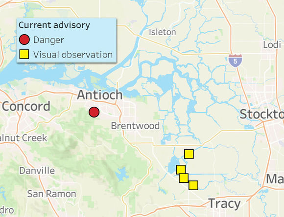 Map of harmful algal bloom advisories