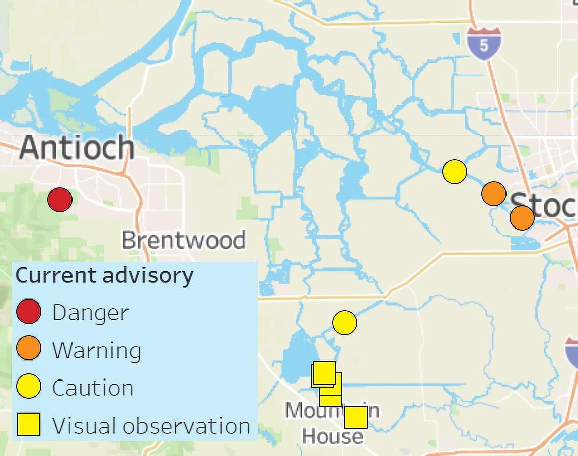 Locations of harmful algal bloom advisories