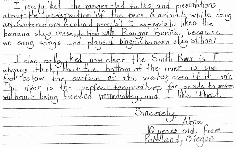 Thank You Note for Jedediah Smith Redwoods State Park