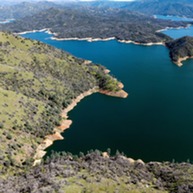 A drone view of the Middle and South Fork Feather River tributaries at Lake Oroville. 
