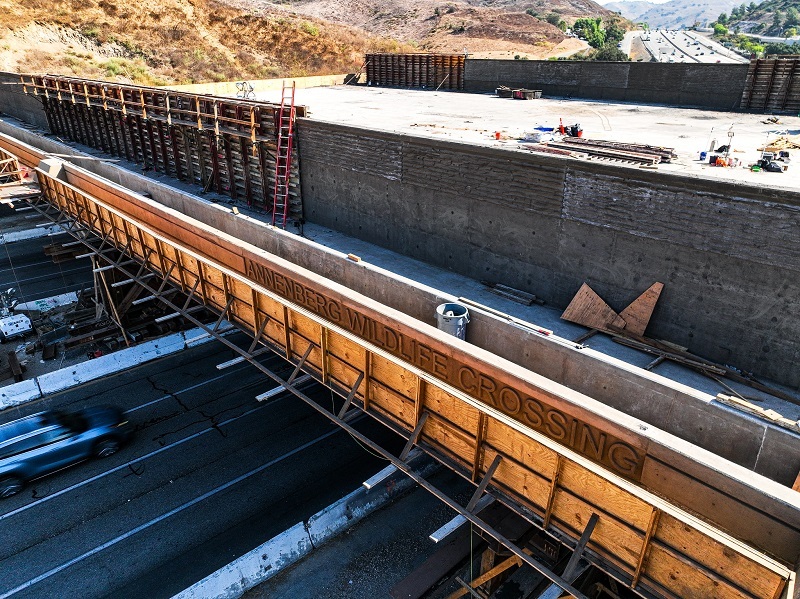 The Annenberg Wildlife Crossing in Southern California under construction.