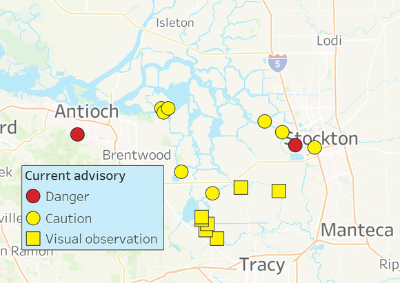 Locations of harmful algal bloom advisories