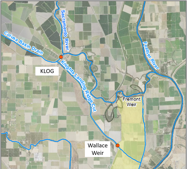 Colusa Basin Map with Wallace Weir and KLOG