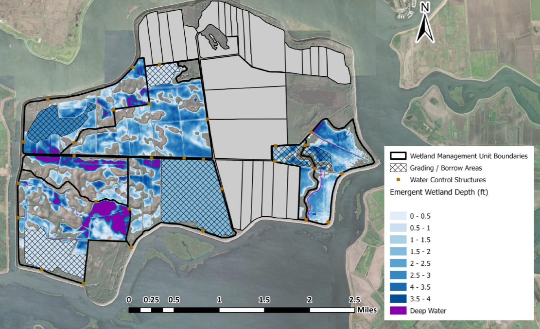 Map showing wetland and farming locations for Webb Tract