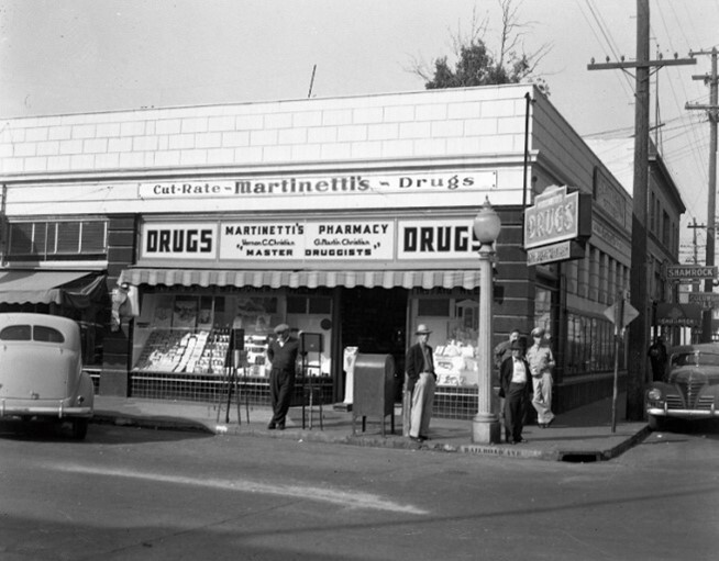 Historical black and white photo of a small town