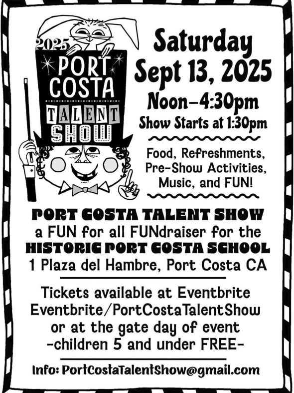 Black and white promotional image for Port Costa talent show