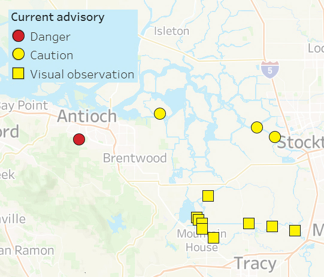 Map of harmful algal bloom advisory locations