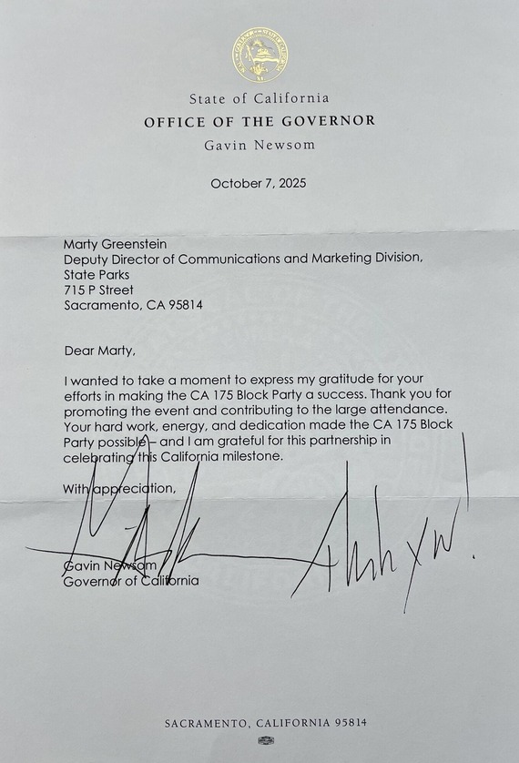 Thank you note governor Marty CA175 Block Party