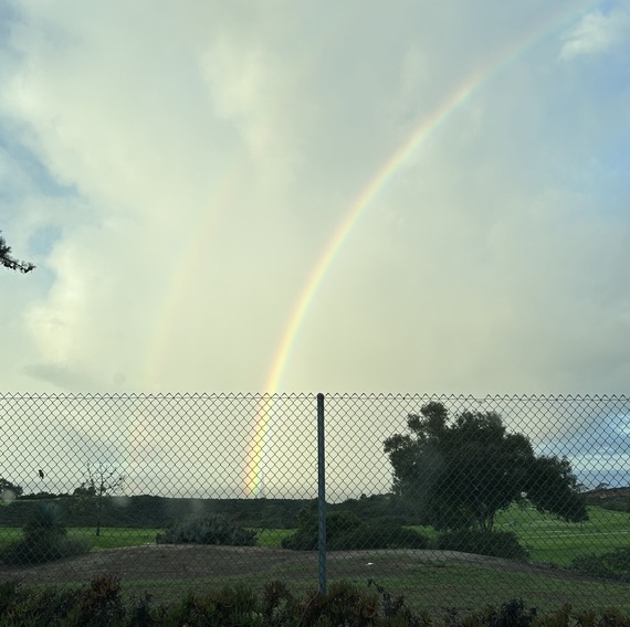 Torrey Pines State Natural Reserve  A beautiful double rainbow in convective showers looking west from Torrey Pines Golf Course.