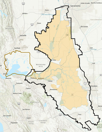 Map of the Delta and Suisun Marsh, including Primary Zone