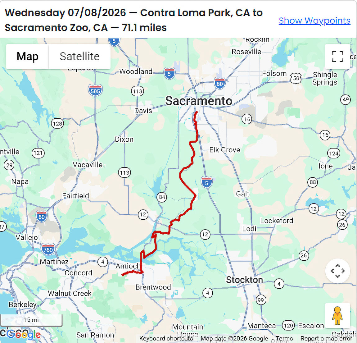 Map showing relay route through Delta