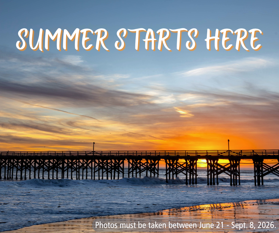 Summer Starts Here Photo Contest Graphic Pier in Sunset