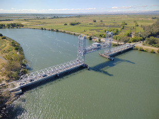 a moveable bridge over a river
