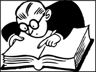 Cartoon of a man reading a large book