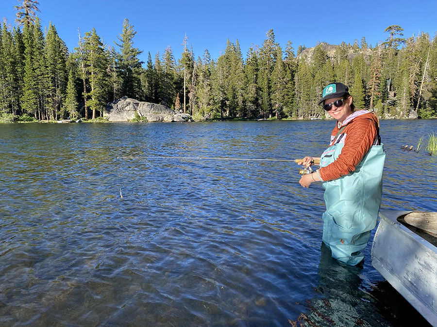 A woman fishing