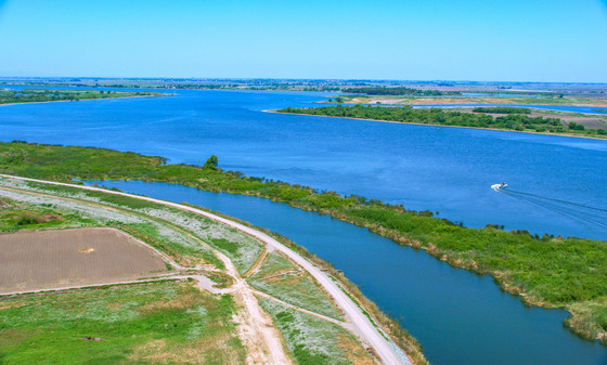 Aerial view of a section of the San Joaquin River near Webb Tract