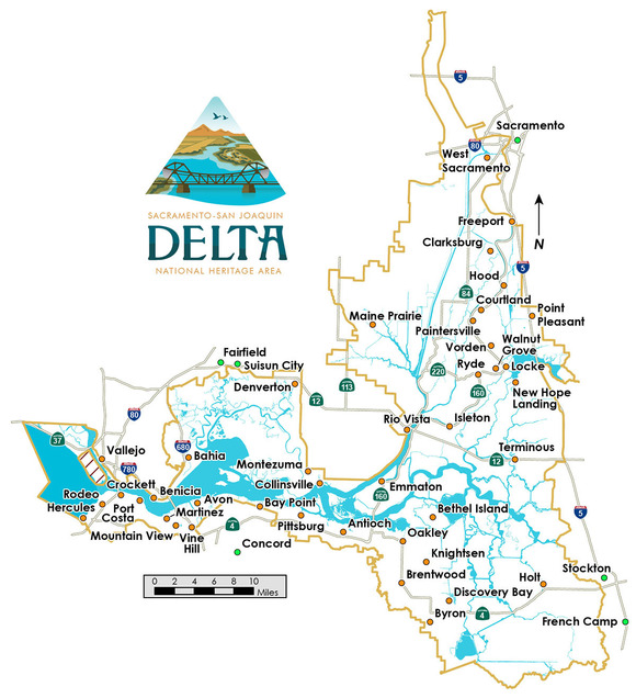 Map showing boundaries of Sacramento-San  Joaquin Delta National Heritage Area
