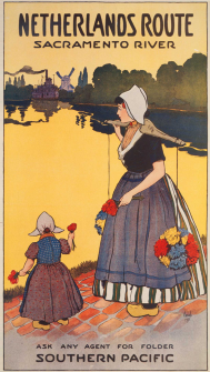 Antique poster featuring a California Delta riverboat route