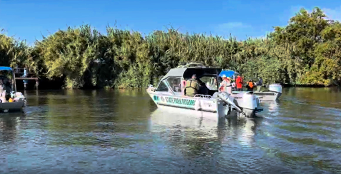 Research boat on a river