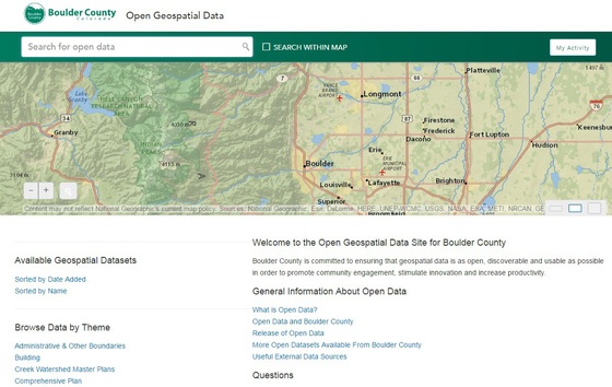 Screenshot of the open data platform