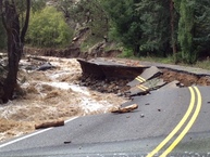 Destroyed section of road in upper Four Mile during the 2013 Flood