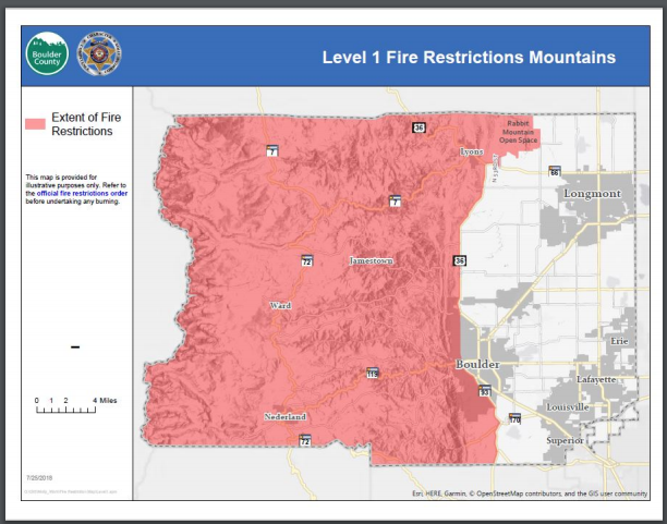 Map of area affected by Level 1 Fire Restrictions