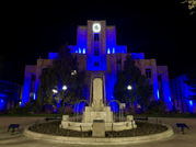 Downtown Boulder County Courthouse lit up in blue in support of healthcare workers  #LightItBlue