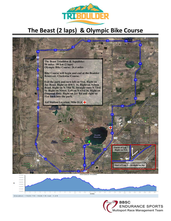 TriBoulder Long Bike Course map, July 24, 2021
