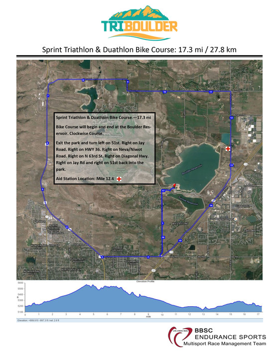 TriBoulder Sprint Bike Course map, July 24, 2021