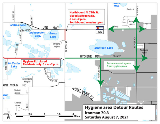2021 Boulder Ironman Hygiene area detour routes map