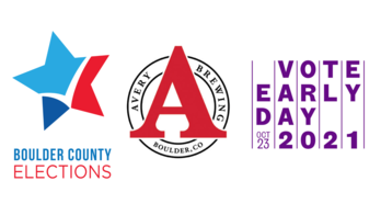 Boulder County Elections logo with Avery Brewing logo and Vote Early Day logo