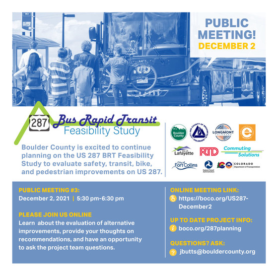 US 287 BRT Feasibility Study – Public Meeting #3  flyer