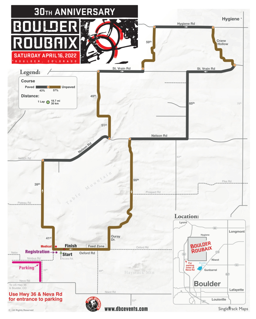 2022 Boulder Roubaix bike race course map