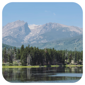 Photo of the mountains taken from Sprague lake in Rocky Mountain National Park,