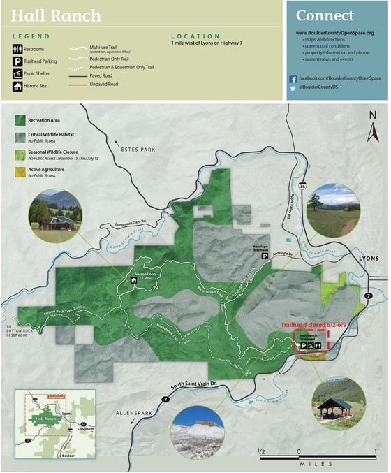 Hall Ranch map with red box around main trailhead closure