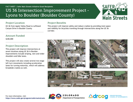 US Highway 36 Intersection Improvement Project fact sheet from DCOT