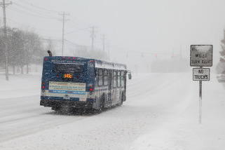 Bus driving in snow