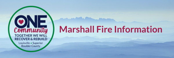 Marshall Fire Information with One Community logo and sky background