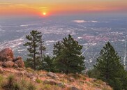 Aerial photo of the City of Boulder at sunset