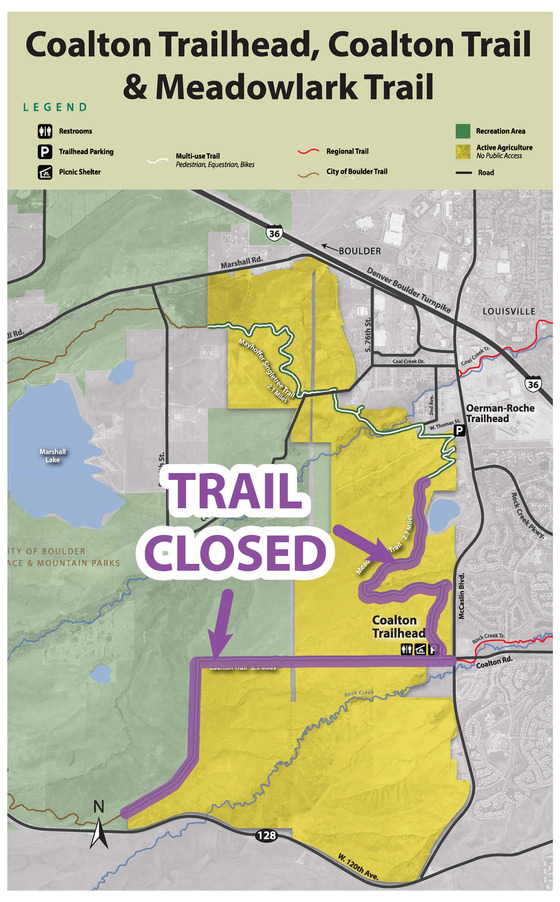 Coalton Trailhead Map showing trail closure
