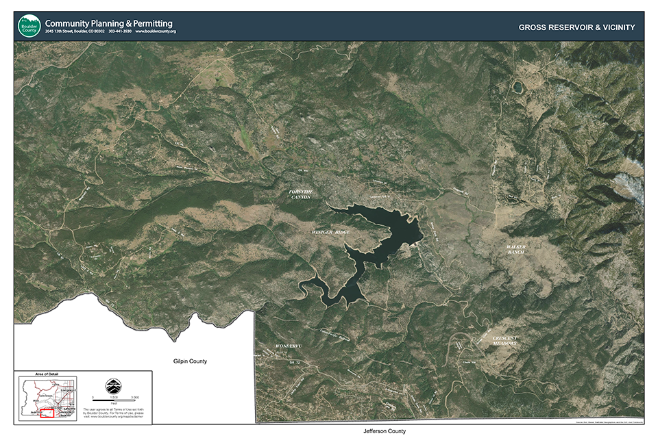 Map of Gross Reservoir area in the SW corner of Boulder County
