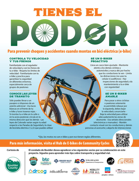 Tú Tienes el Poder You Have the Power e-bike safety poster in Spanish