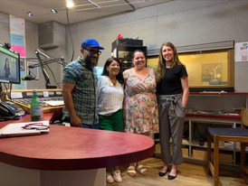 Sister Carmen and Boulder County staff in a radio studio