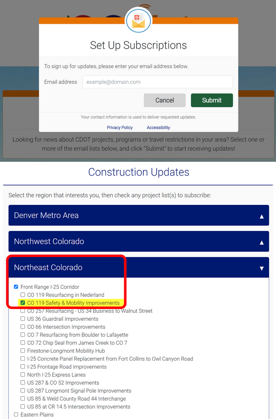 CPP How To Subscribe to CDOT Email Construction News Updates for Highway 119