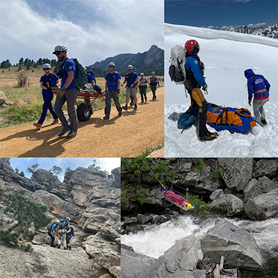 Collage of photos showing mountain rescues