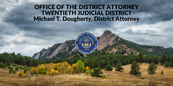 Boulder Flatirons with 20th Judicial District seal