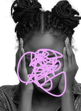 Young lady holding her head showing concern