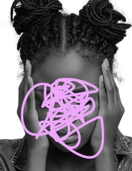 Young lady holding her head showing concern