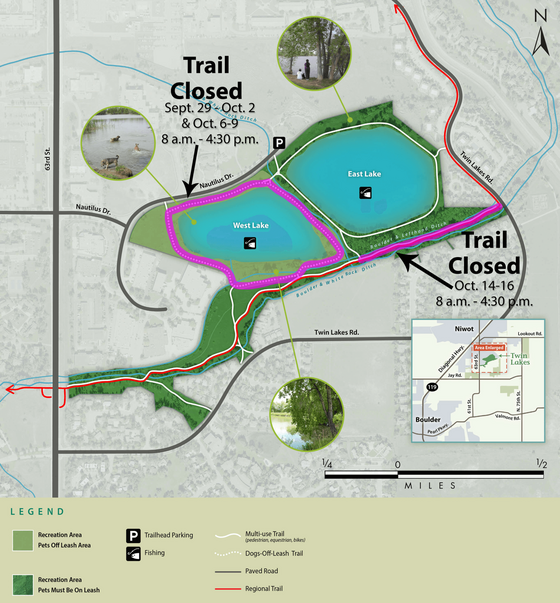 Trail map showing the scheduled closures at Twin Lakes
